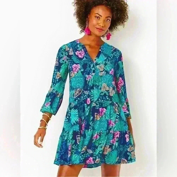 NWT Lilly Pulitzer Sz 6 Gabriel Dress Sz 6 LOW TIDE NAVY LIFE OF PARTY Item#Y - Picture 1 of 13